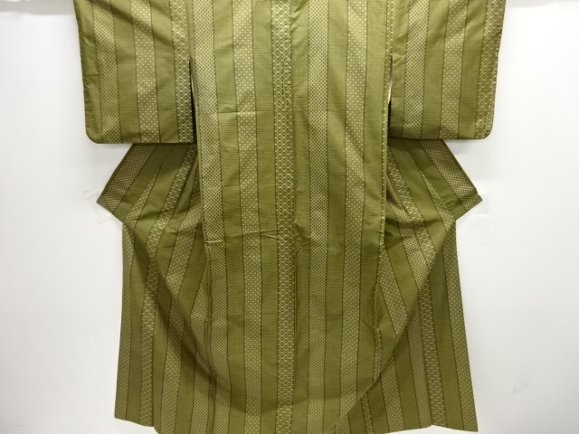 縞に抽象模様織り出し本場村山大島紬着物アンサンブル